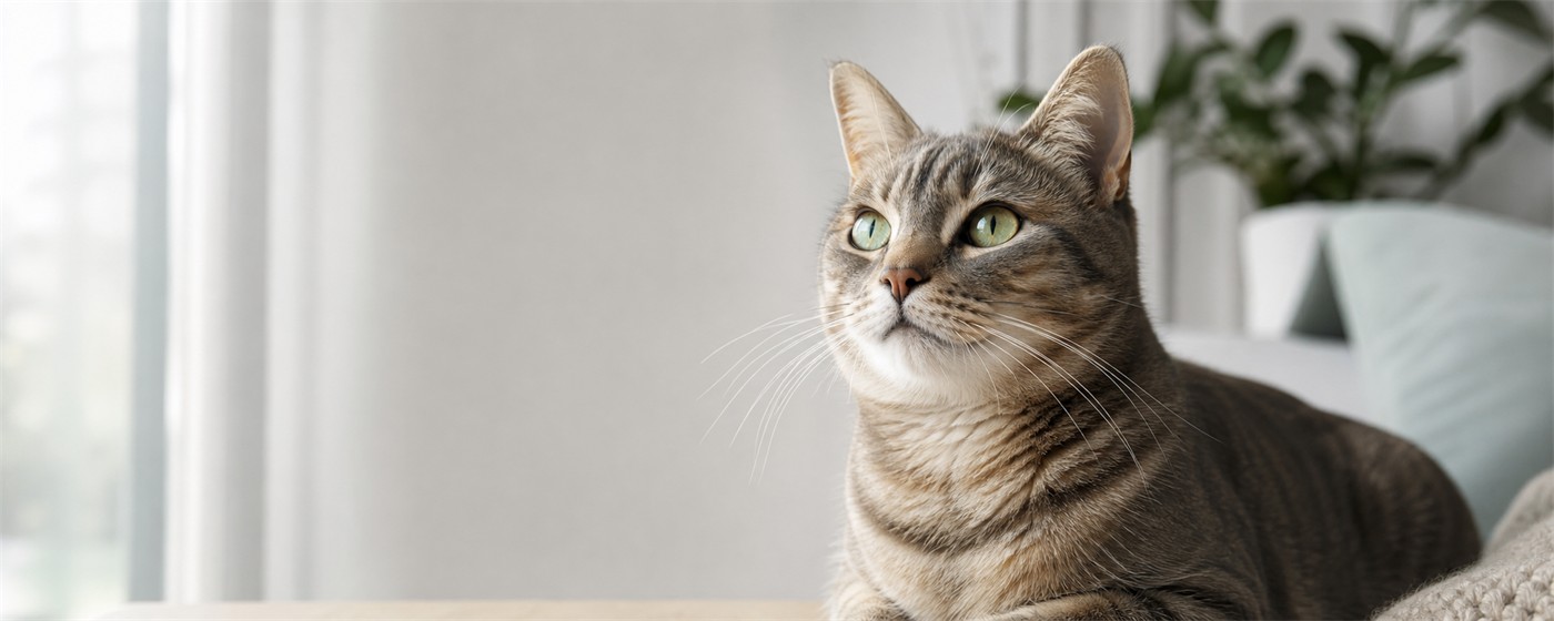 An alert cat watching quietly in soft natural light.